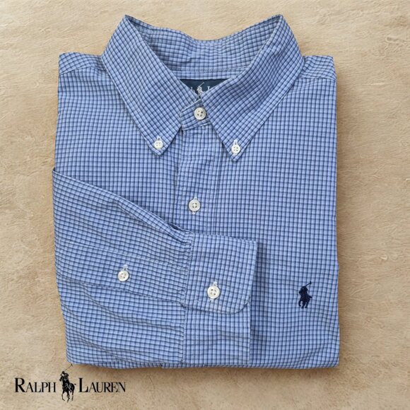 Polo Ralph Lauren Men's Classic Fit Blue Window Plaid L/S Button Down Shirt Sz L - Picture 1 of 8